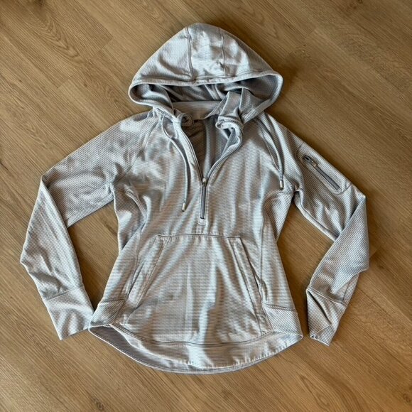 Athleta Heavenly Hail gray white Striped Half Zip active pullover Hoodie Small - Picture 2 of 11